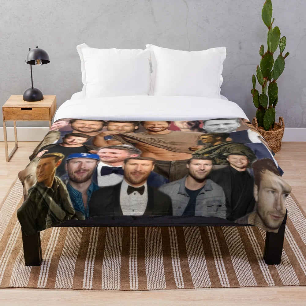 Glen Powell inspired plush blanket depicting the actor in various scenes