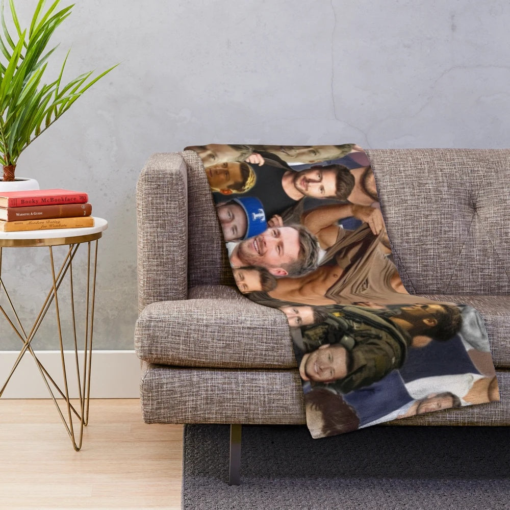 Glen Powell inspired plush blanket depicting the actor in various scenes