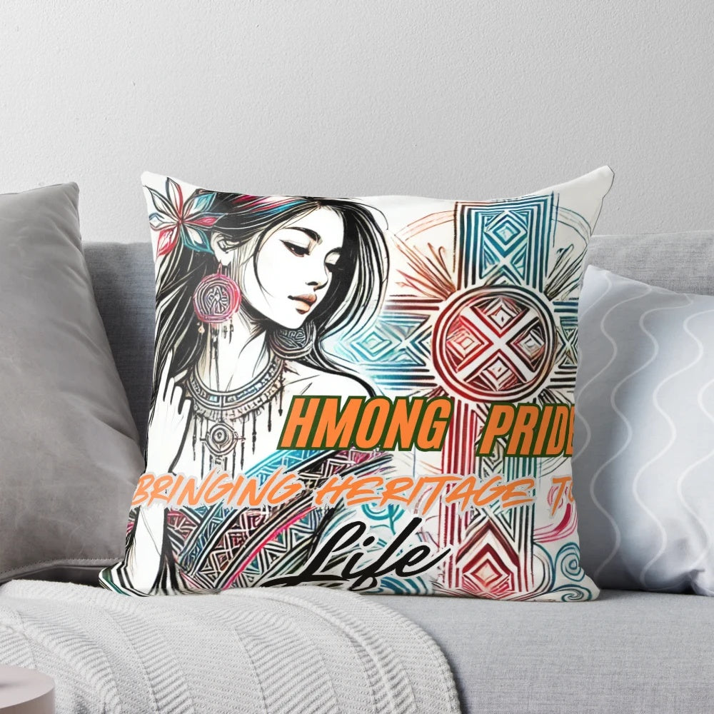 Hmong Pride Pillow, showcasing Hmong cultural patterns and design