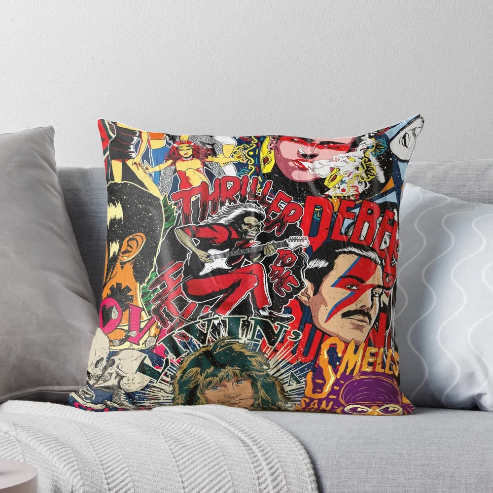 LEGENDS Pillow featuring a collage of famous musicians, singers, and artists