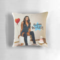 Vibrant and stylish Happy Birthday pillow featuring models Shawa and Chester