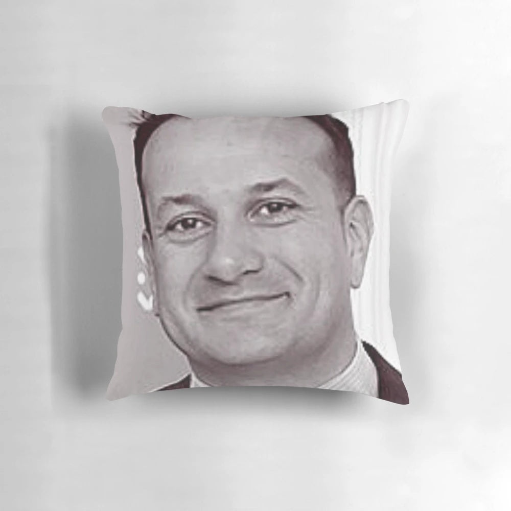 Plush pillow featuring an illustration of Irish Taoiseach Leo Varadkar