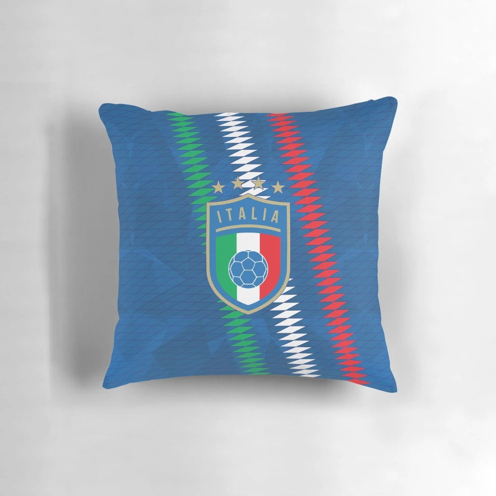 Vibrant blue and white pillow featuring the Italian national football team logo and colors