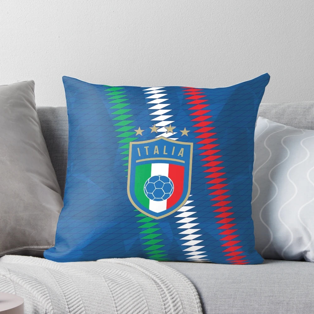 Vibrant blue and white pillow featuring the Italian national football team logo and colors