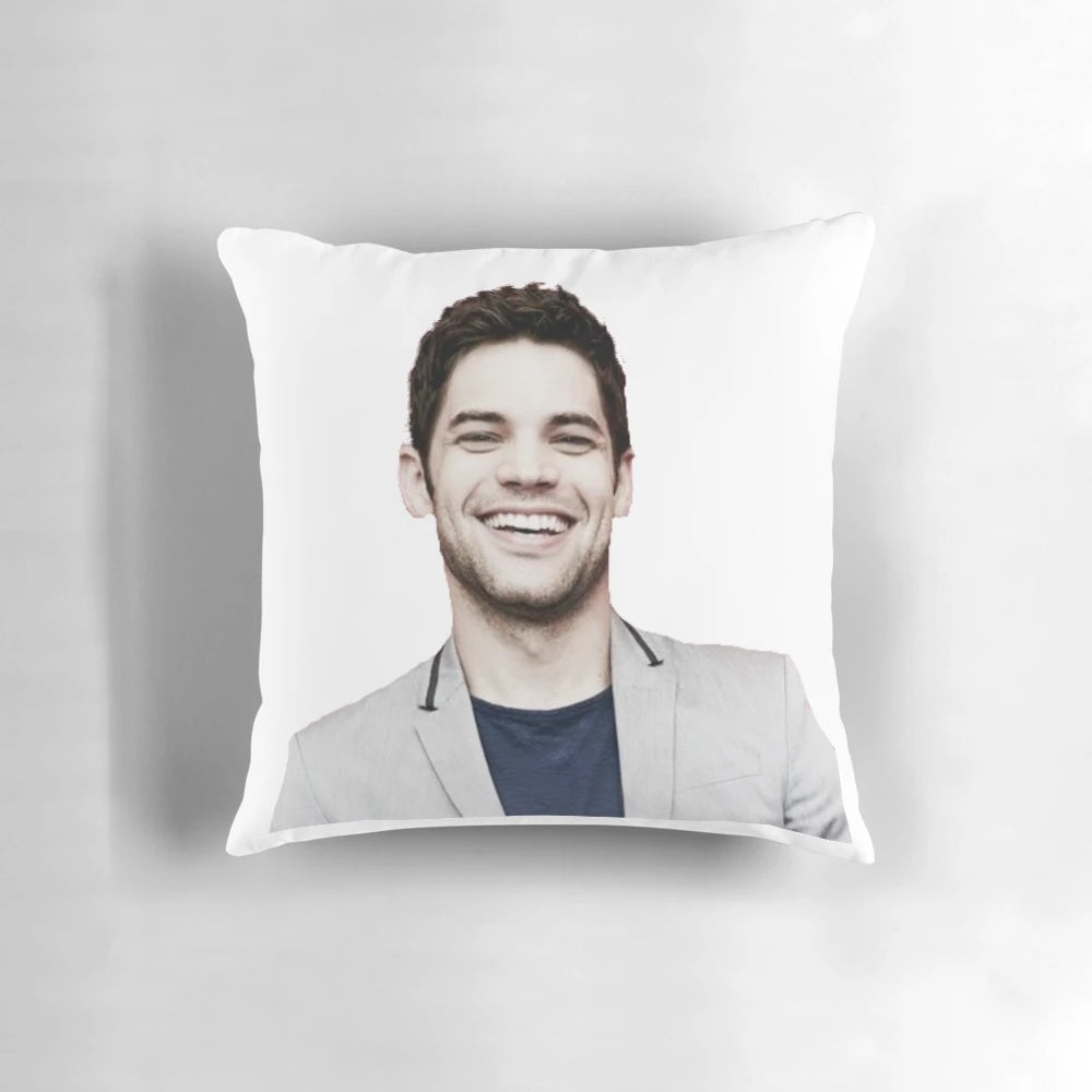 Customizable pillow featuring actor Jeremy Jordan in various Broadway roles