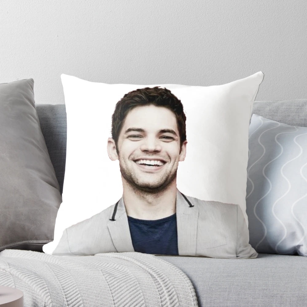Customizable pillow featuring actor Jeremy Jordan in various Broadway roles