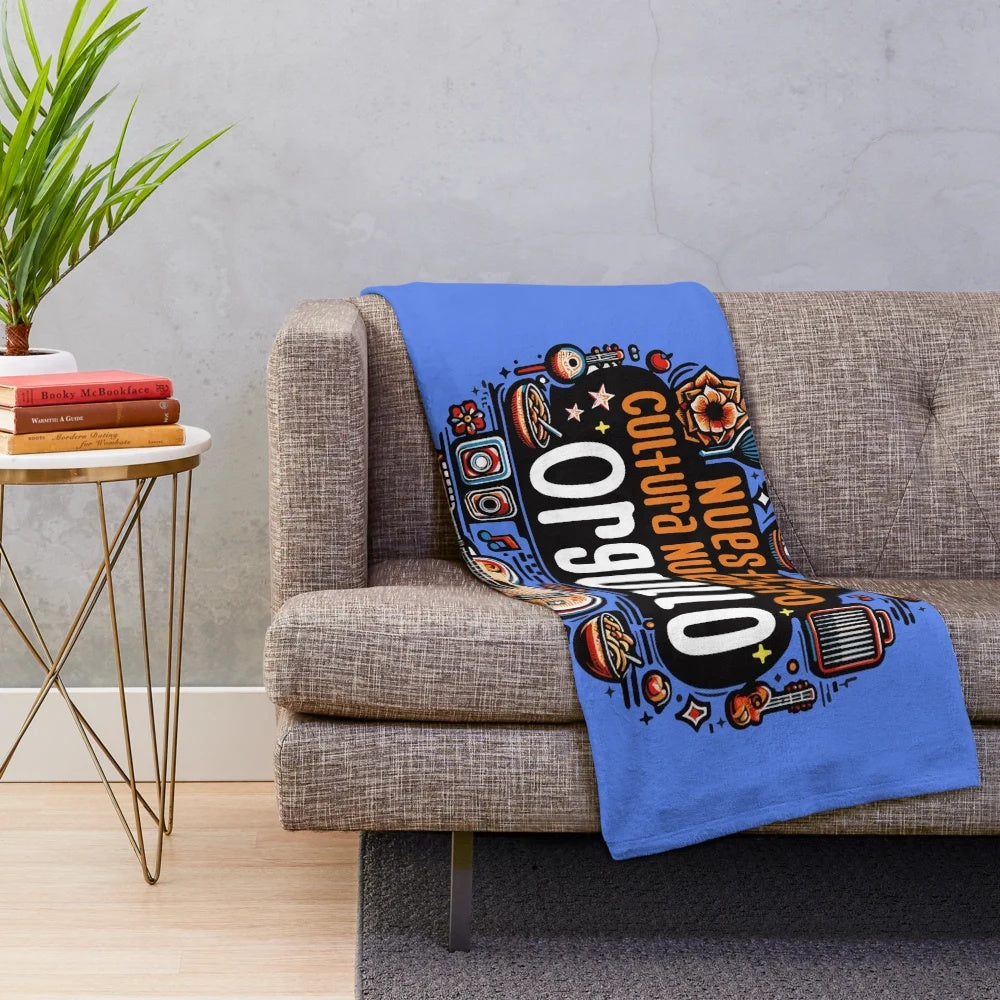 Nuestra Cultura, Nuestro Orgullo plush blanket celebrating Hispanic heritage