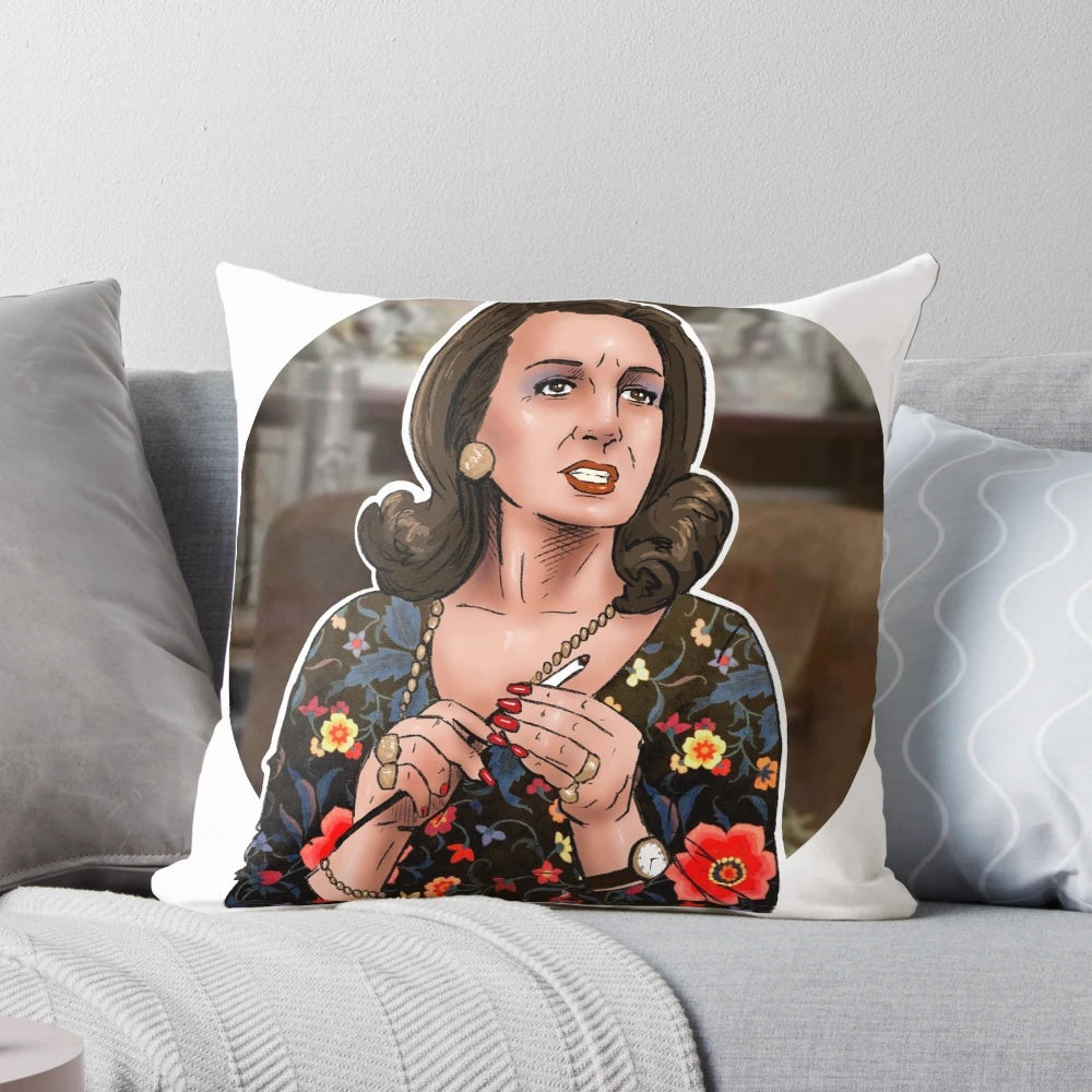Pillow featuring Margo Leadbetter, a beloved gay icon from the classic TV series "The Good Life