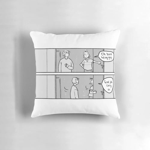 "Colorful pride-themed pillow with text reading 'Oh, you're being gay. Good job, carry on.'"