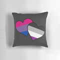 Colorful pillow with bisexual and asexual pride flags in a heart shape