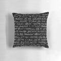 Pillow featuring a pattern of famous literary figures and book motifs