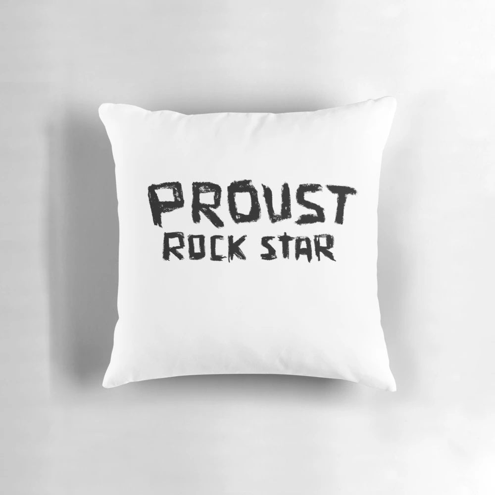 Decorative pillow featuring a portrait of renowned French writer Marcel Proust