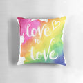 Colorful watercolor "Love is Love" pillow with rainbow design