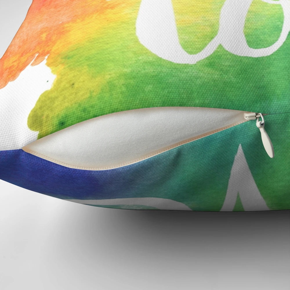 Colorful watercolor "Love is Love" pillow with rainbow design