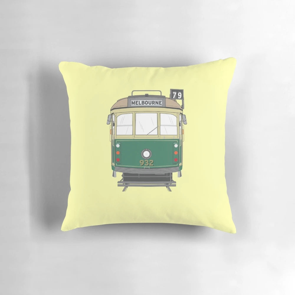 Melbourne Heritage Tram Pillow featuring a detailed vector illustration of the classic W6 tram