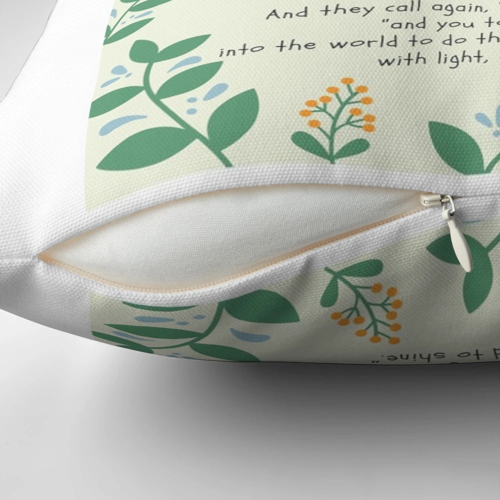 When I Am Among the Trees' poem pillow featuring nature-inspired design and verse by renowned poet Mary Oliver