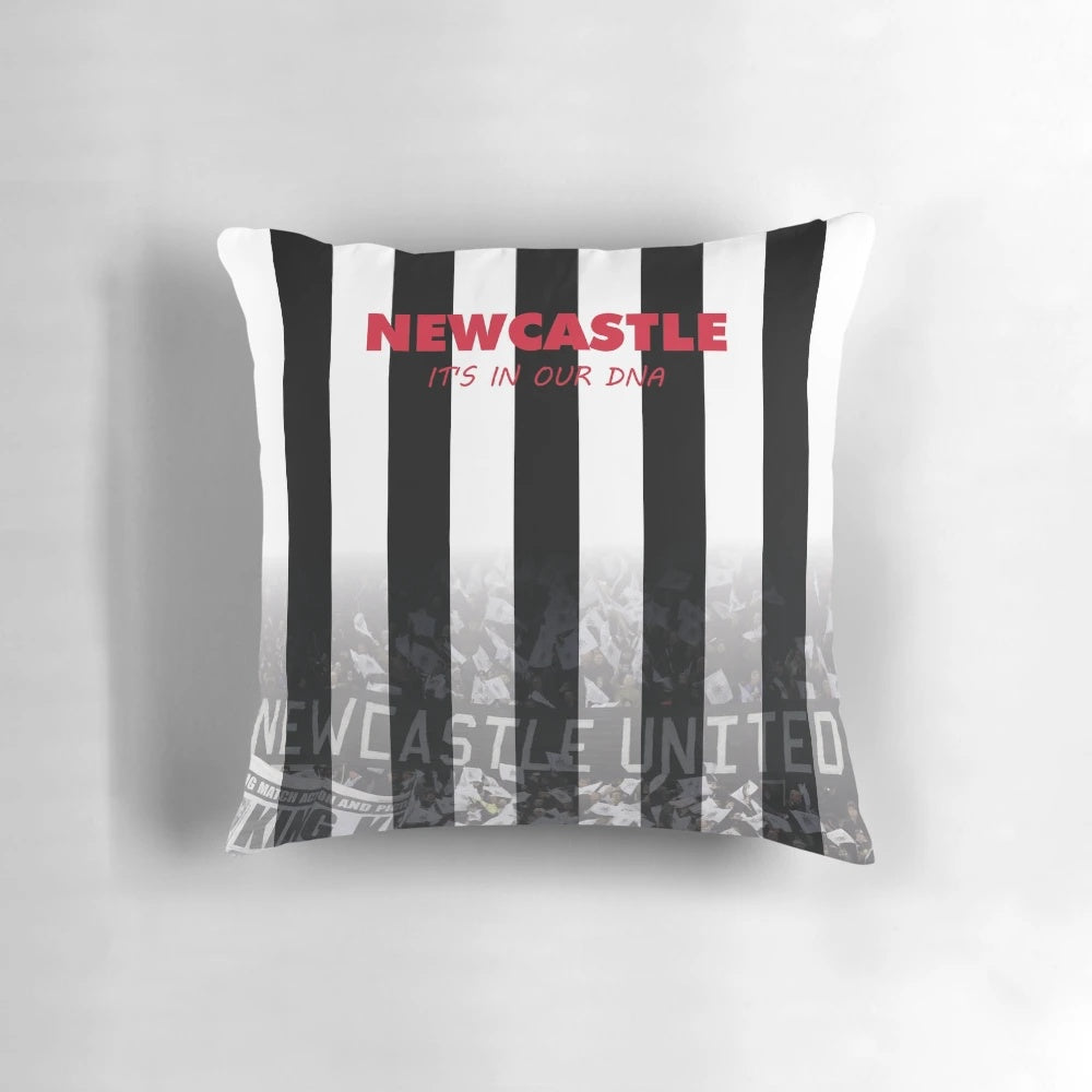 Newcastle United-themed pillow featuring the club's iconic crest and colors