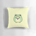 A colorful non-binary pride flag-inspired pillow featuring a whimsical frog design