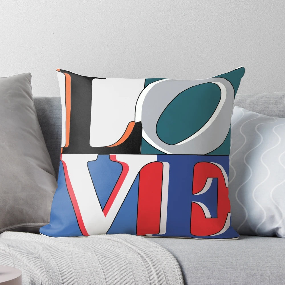 Philly sports-themed pillow featuring iconic landmarks and team logos