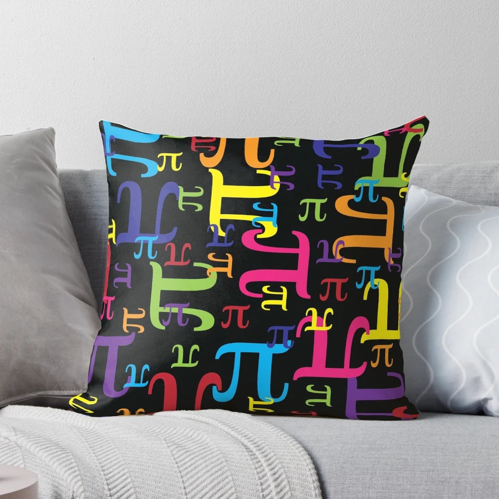 Pieces of Pi Pillow, a math-inspired, geeky home decor item featuring the symbol for pi.