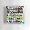 Decorative pillow featuring portraits of influential feminist icons like Ruth Bader Ginsburg, Jane Goodall, and Katherine Johnson.