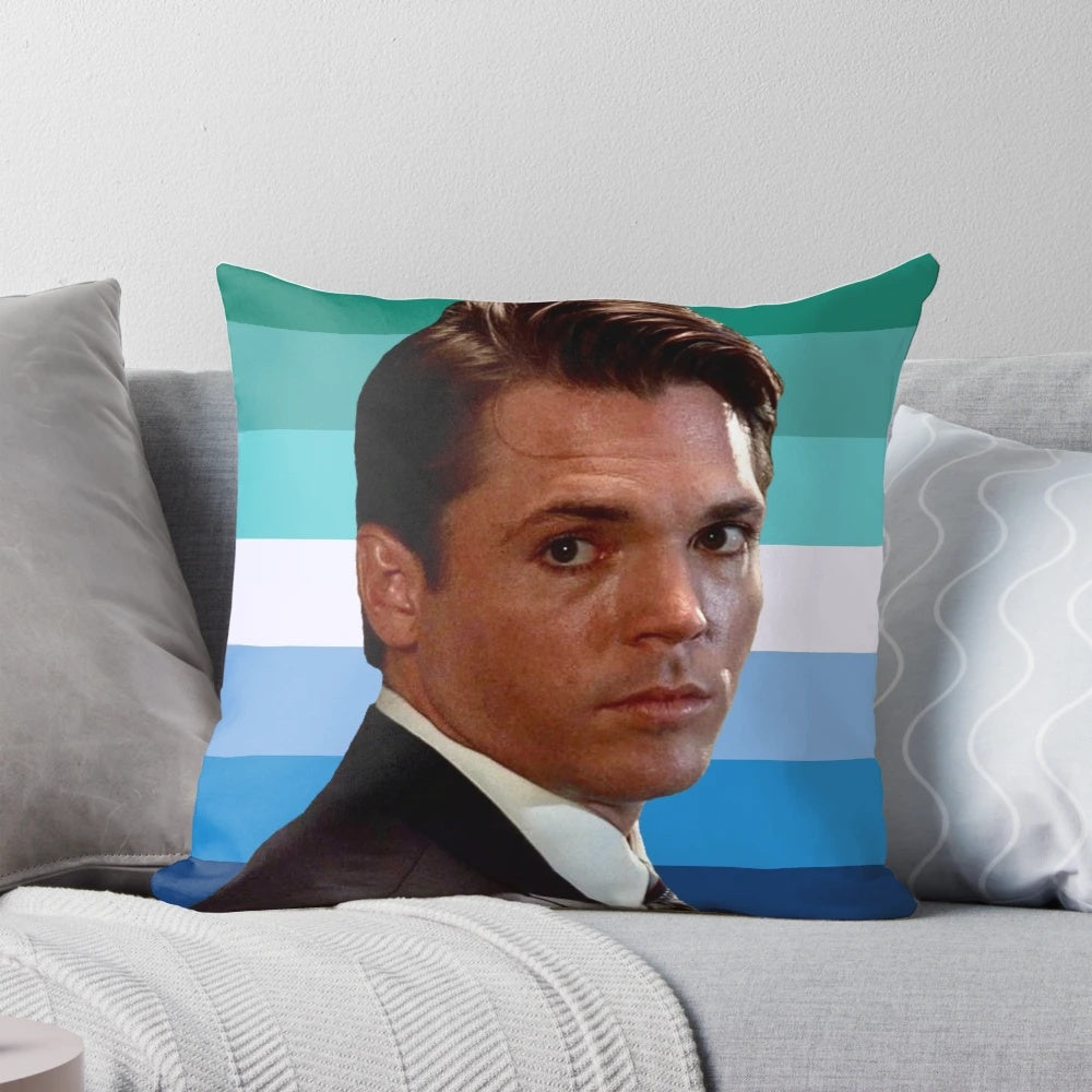 Colorful gay pride flag-inspired pillow with the character Krycek from the TV series The X-Files