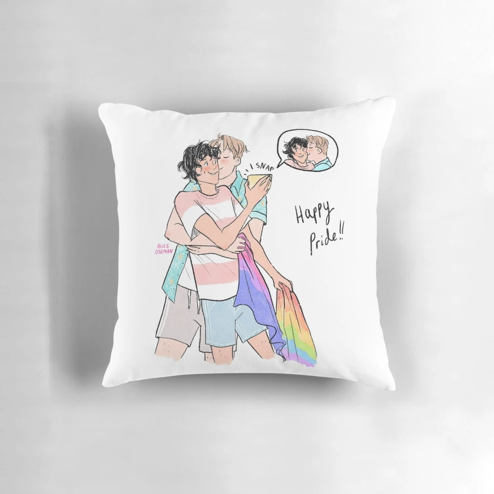 Colorful pride-themed decorative pillow featuring rainbow design