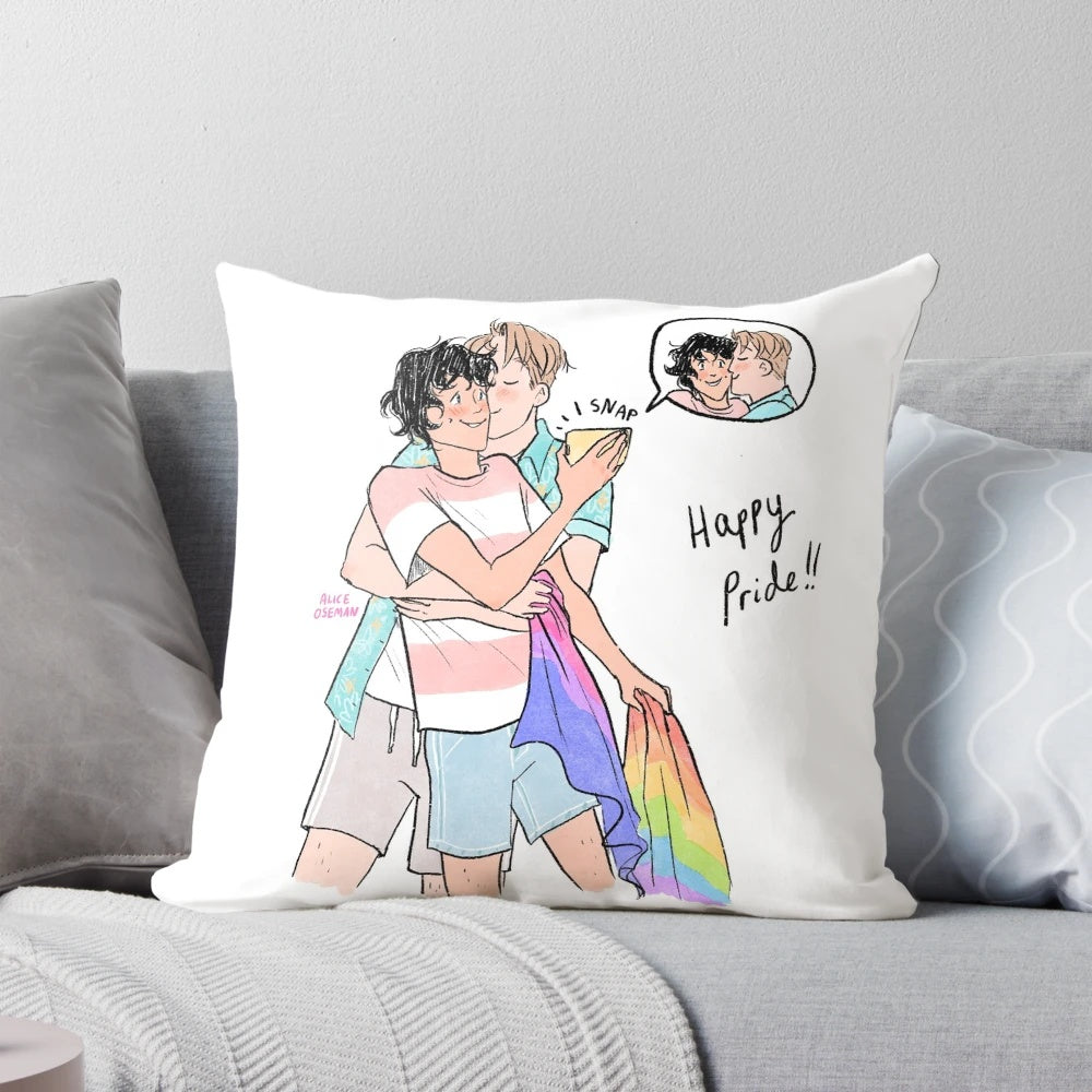 Colorful pride-themed decorative pillow featuring rainbow design