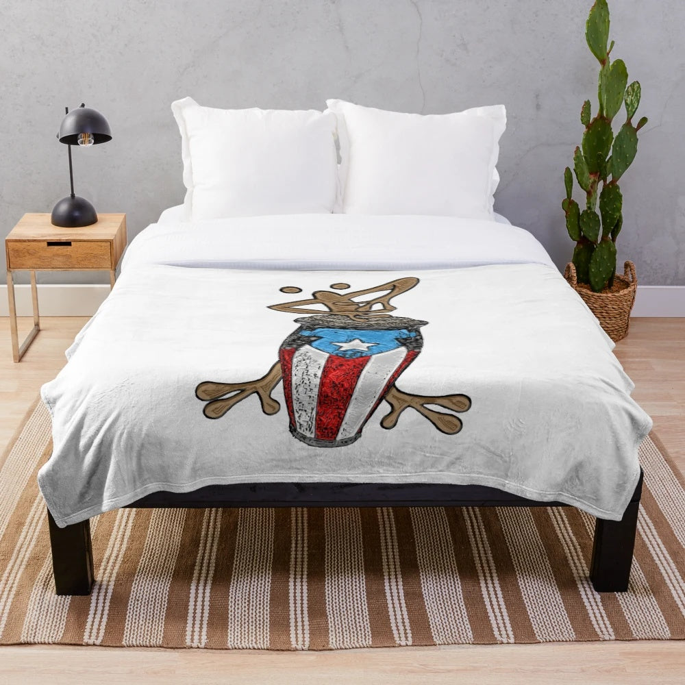 Coquí Taíno playing the Puerto Rican Flag Conga Plush Blanket
