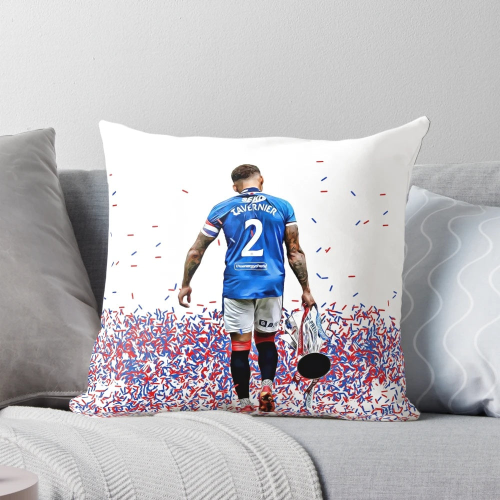 Rangers FC Captain James Tavernier holding the 55th League Title Trophy