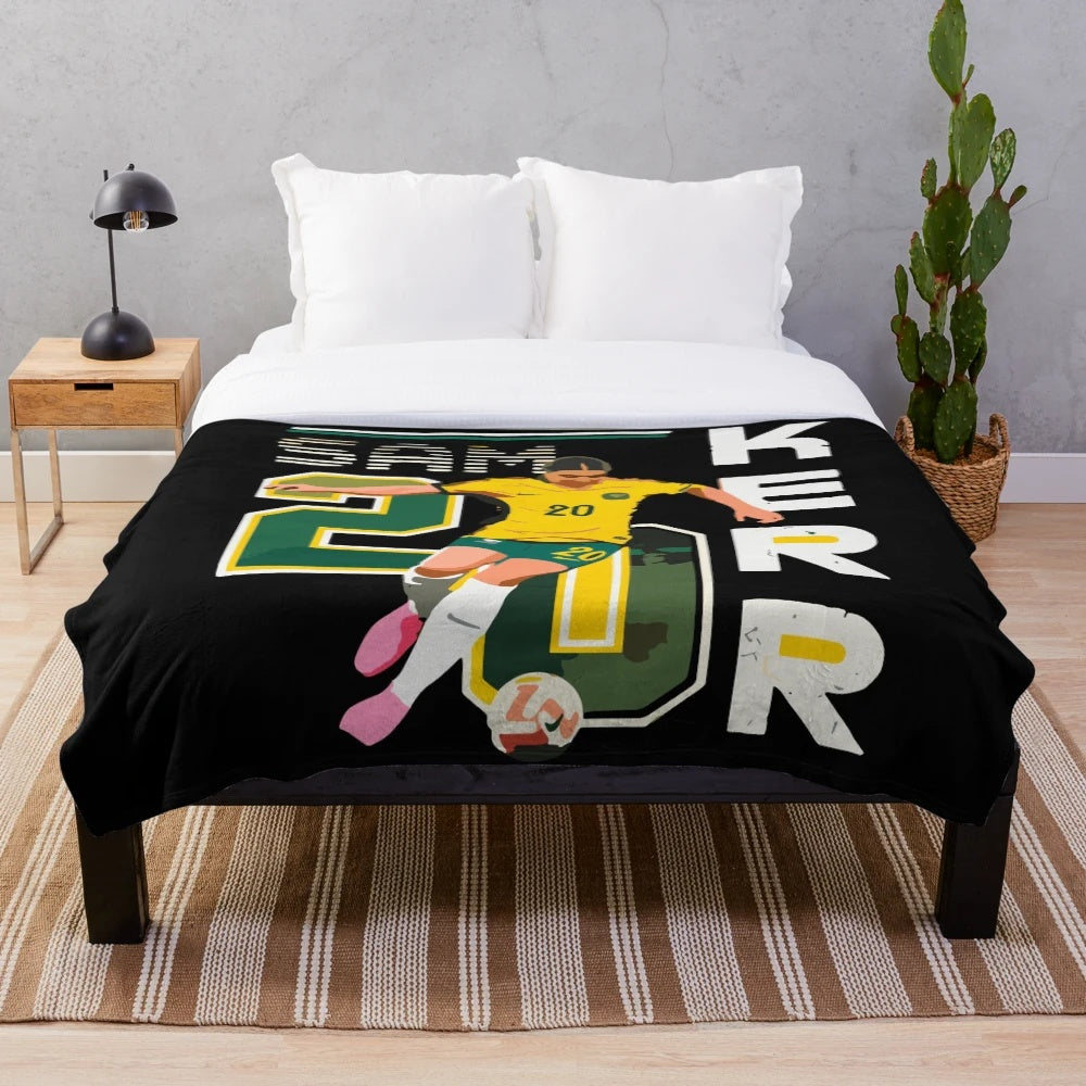 Soft plush blanket featuring soccer player Sam Kerr