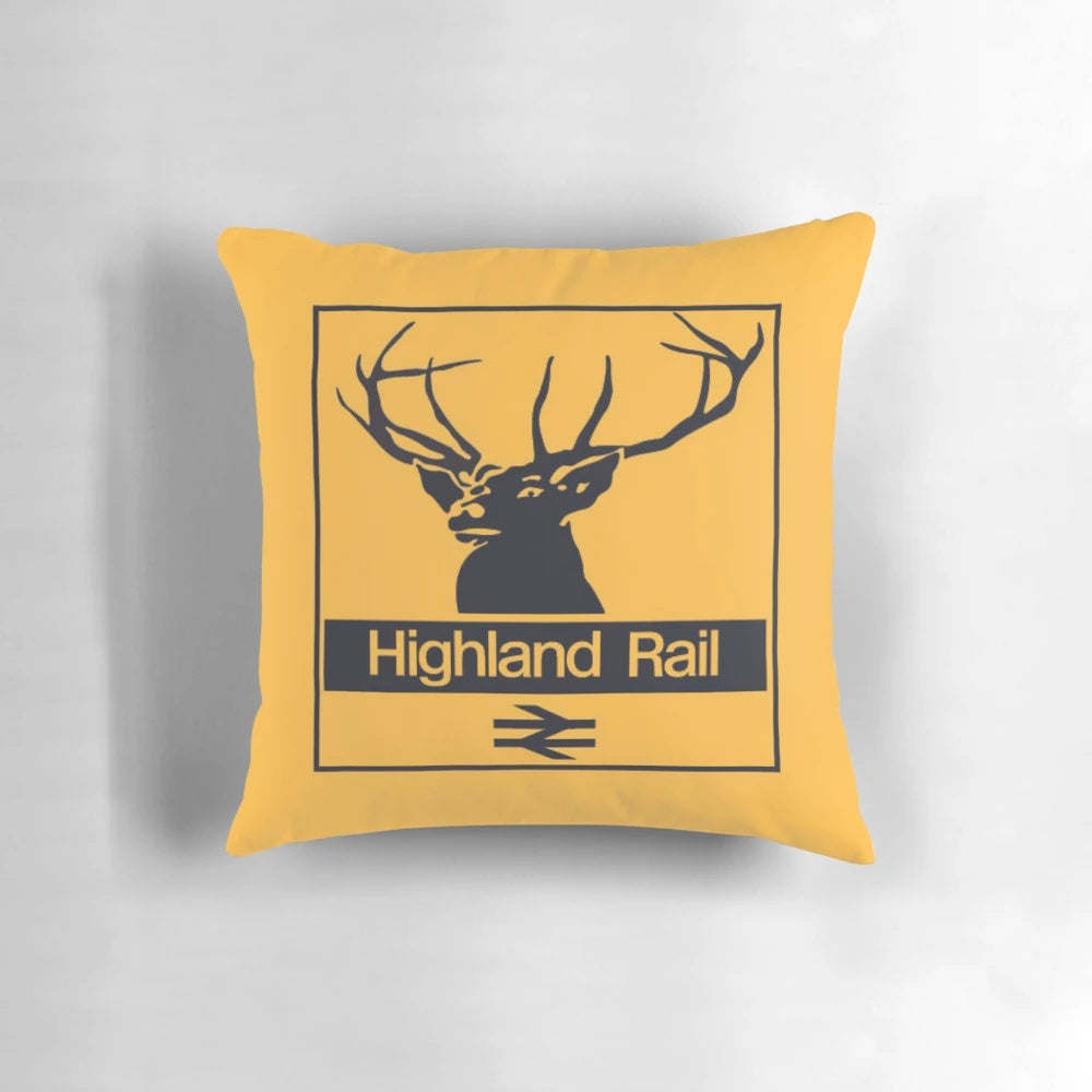 Scottish railway-inspired pillow with British Rail and ScotRail Highland Rail logos