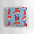 College football-inspired decorative pillow featuring the Col. Reb mascot in blue and white
