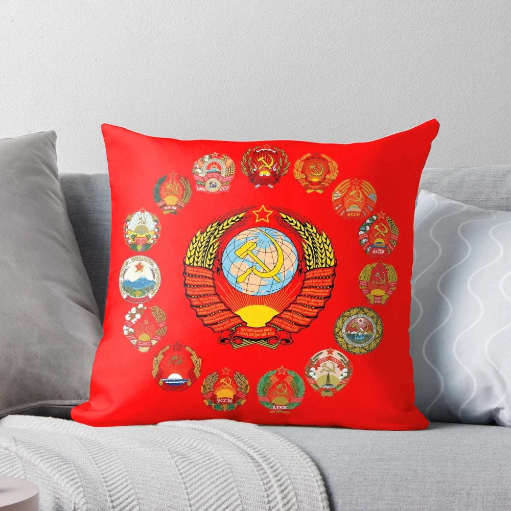 Decorative pillow featuring the classic hammer and sickle symbol of the Soviet Union