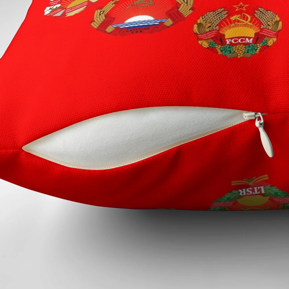 Decorative pillow featuring the classic hammer and sickle symbol of the Soviet Union