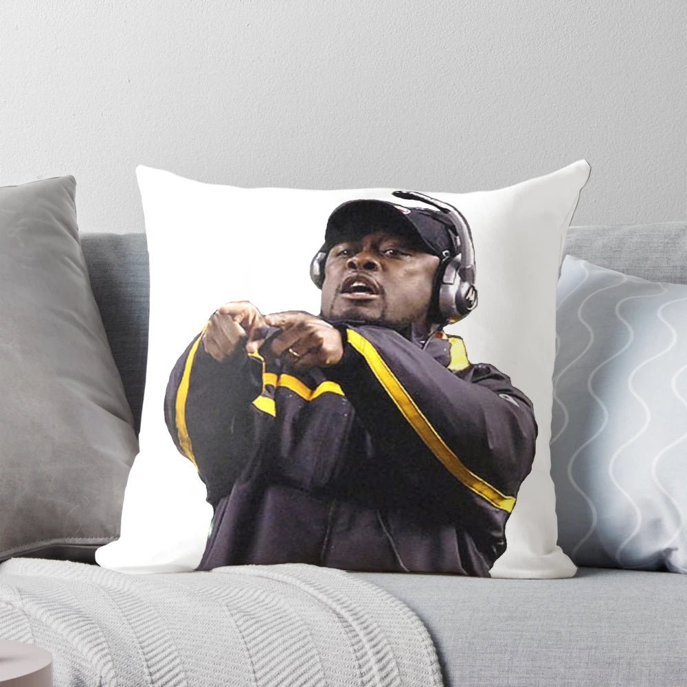 Plush pillow featuring the likeness of Pittsburgh Steelers head coach Mike Tomlin