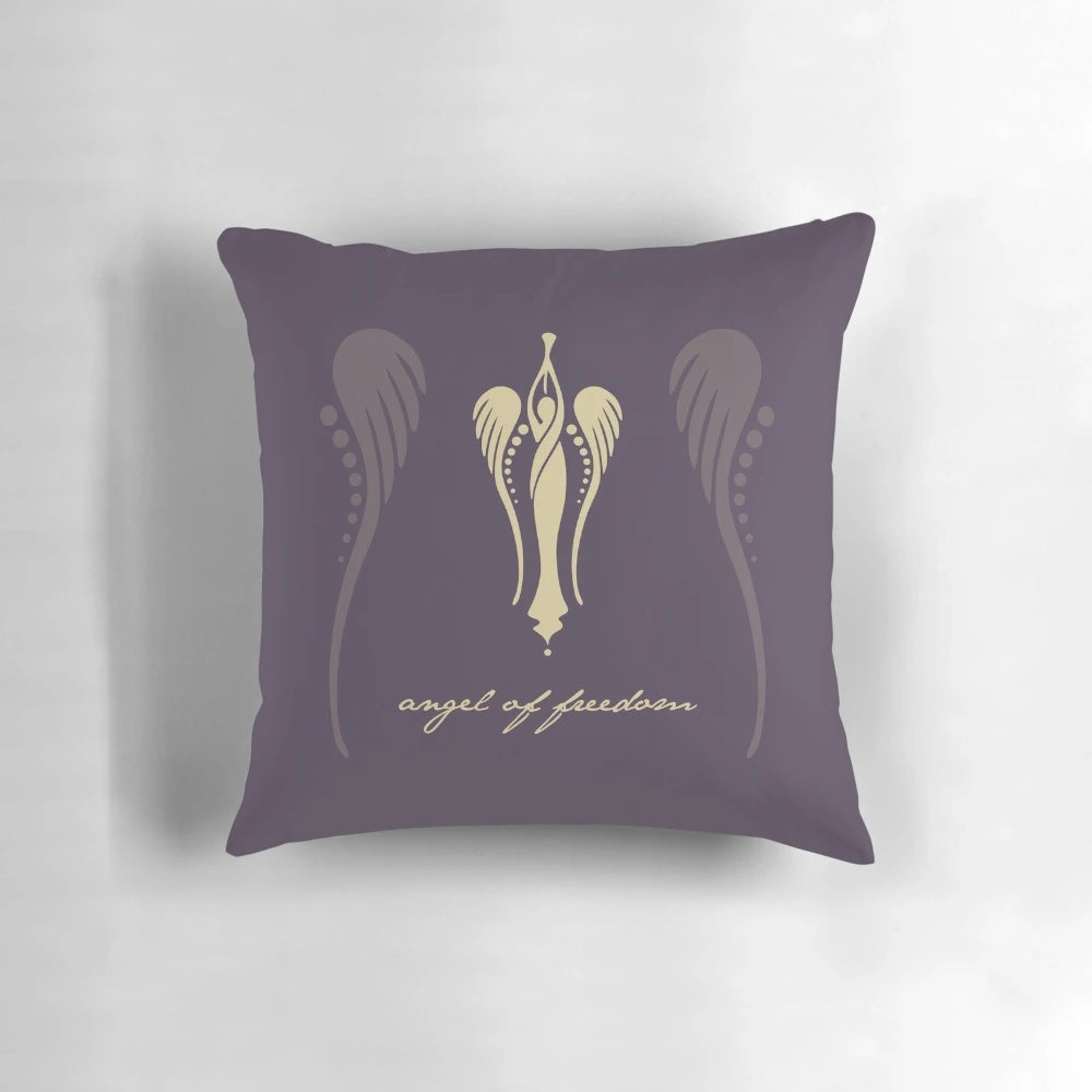 Decorative throw pillow featuring an angel design in tribute to Sylvia Pankhurst and the women's suffrage movement