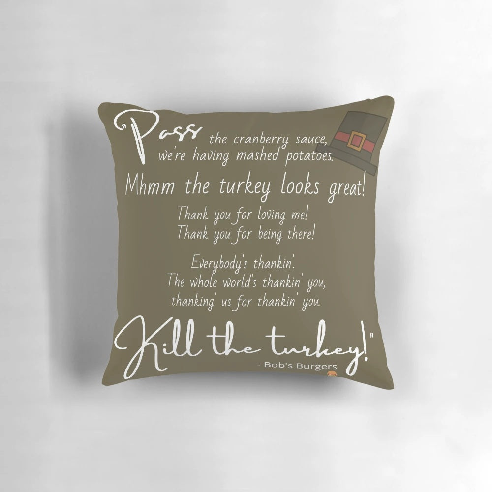 Bob's Burgers Thanksgiving Song Pillow featuring a cozy, festive design