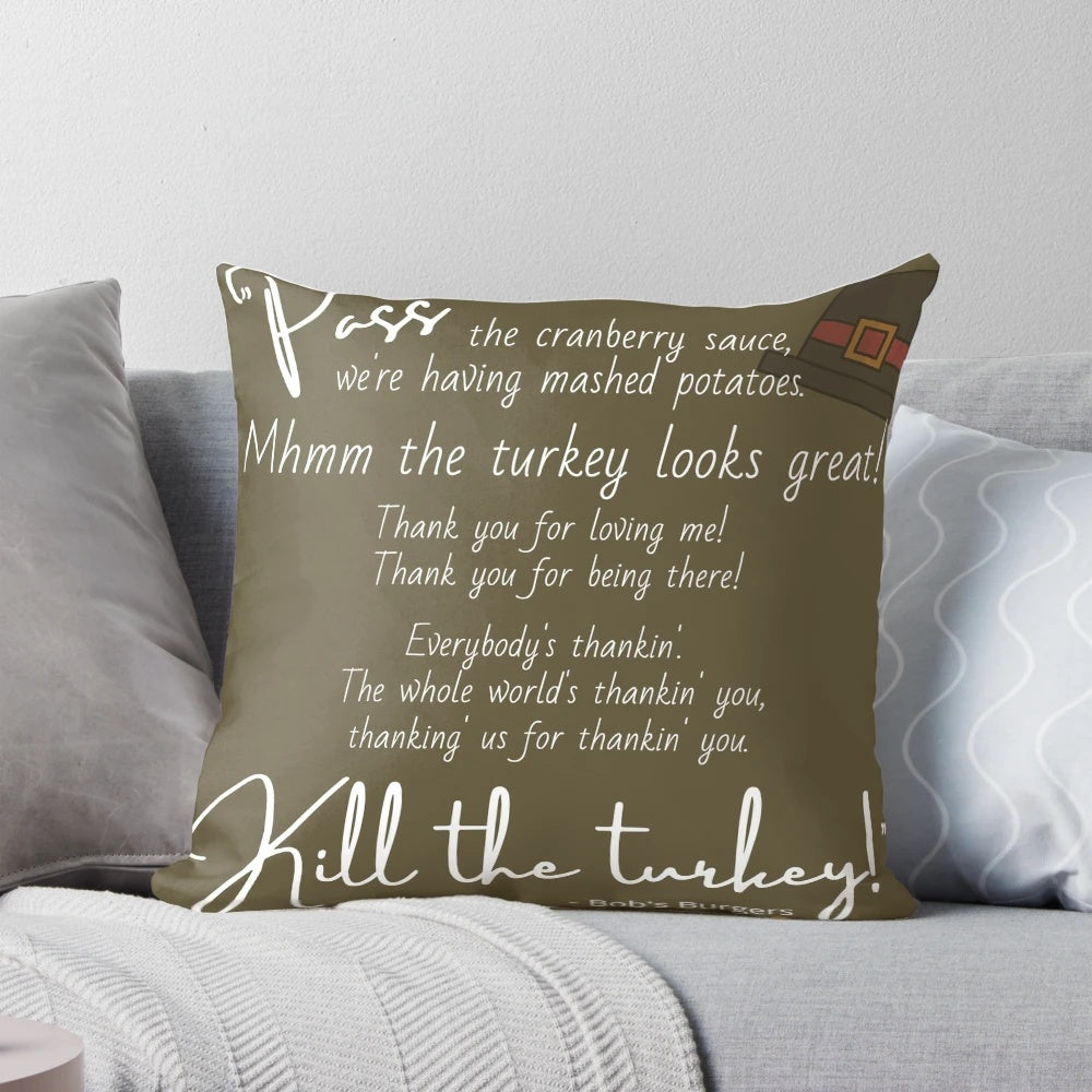 Bob's Burgers Thanksgiving Song Pillow featuring a cozy, festive design