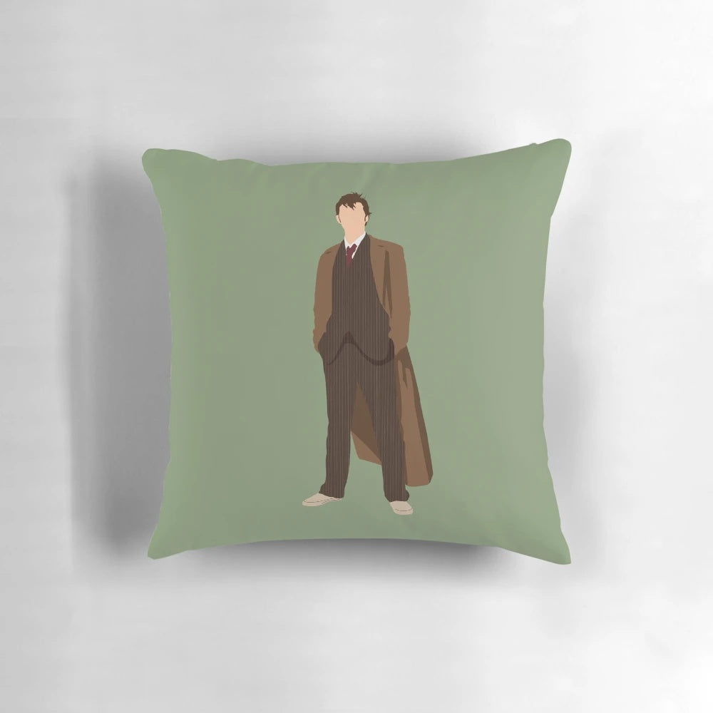 Officially licensed "Doctor Who" 10th Doctor pillow featuring the likeness of actor David Tennant