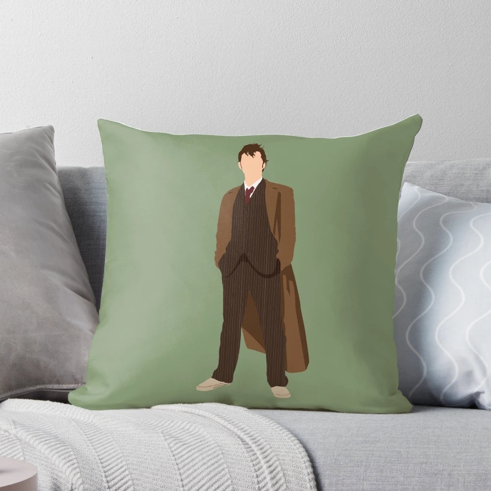 Officially licensed "Doctor Who" 10th Doctor pillow featuring the likeness of actor David Tennant