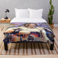 Rick Springfield inspired plush blanket with guitar and 80s music imagery