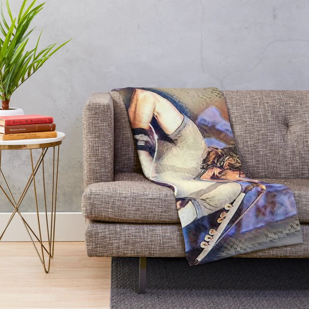Rick Springfield inspired plush blanket with guitar and 80s music imagery