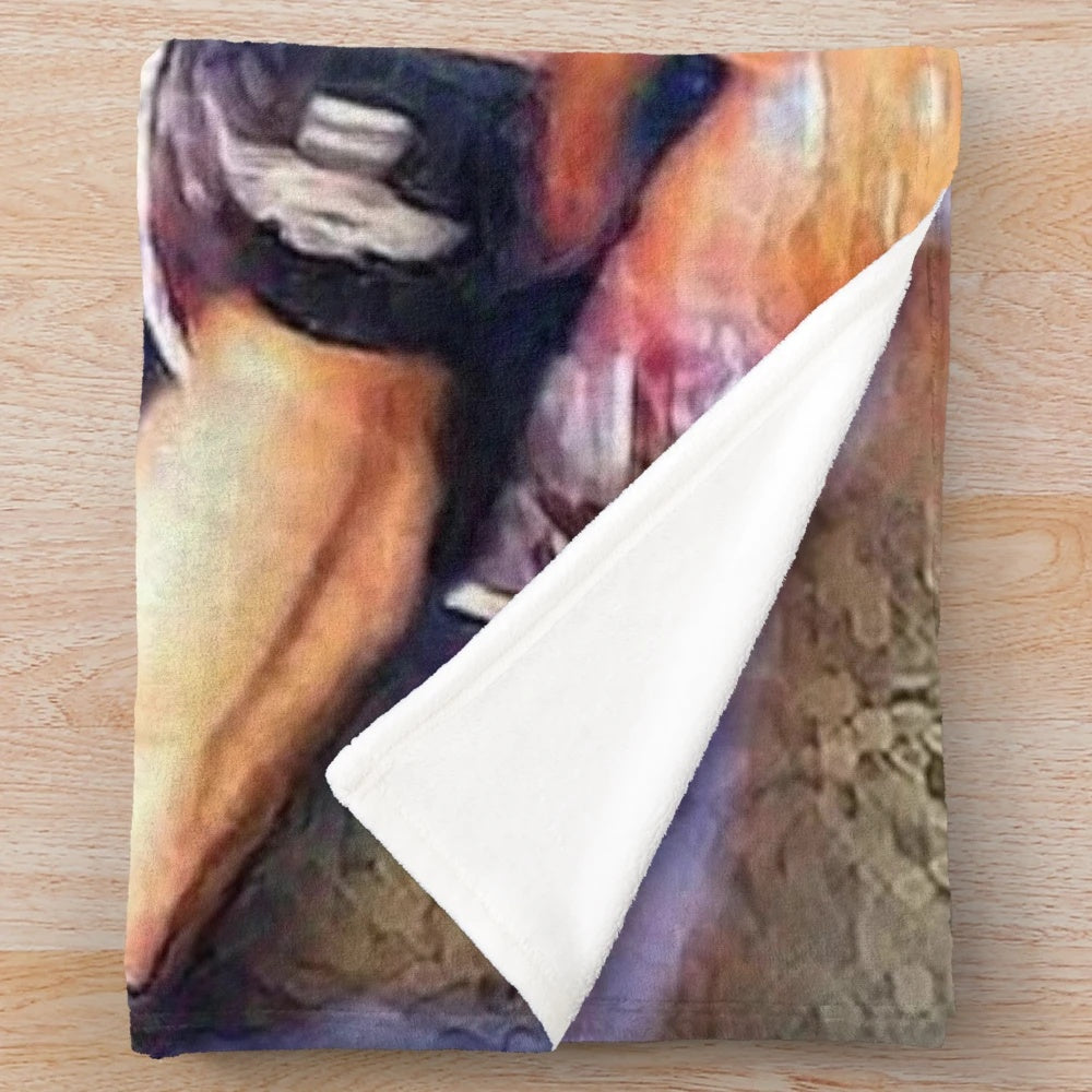Rick Springfield inspired plush blanket with guitar and 80s music imagery