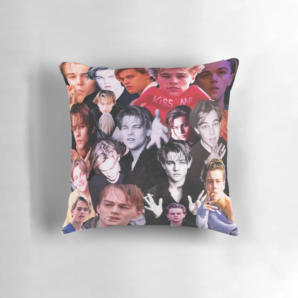 Plush 90s-inspired pillow featuring the image of iconic actor Leonardo DiCaprio