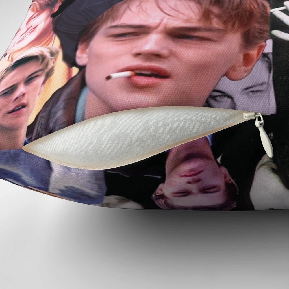 Plush 90s-inspired pillow featuring the image of iconic actor Leonardo DiCaprio