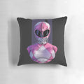 A vibrant pink pillow featuring the beloved Pink Ranger from the classic Power Rangers series.