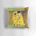 Pillow featuring Gustav Klimt's iconic painting "The Kiss" showcasing the art nouveau style and the female figure in art