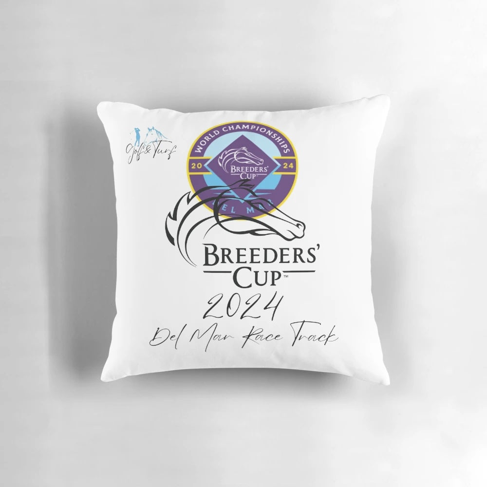 Colorful Pillow depicting the Breeders Cup 2024 horse racing event at Del Mar Racetrack