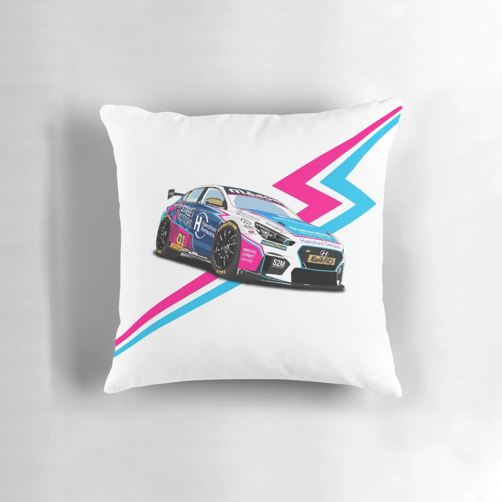 Pillow featuring the 2022 BTCC Champion Tom Ingram and his Hyundai i30 Fastback race car